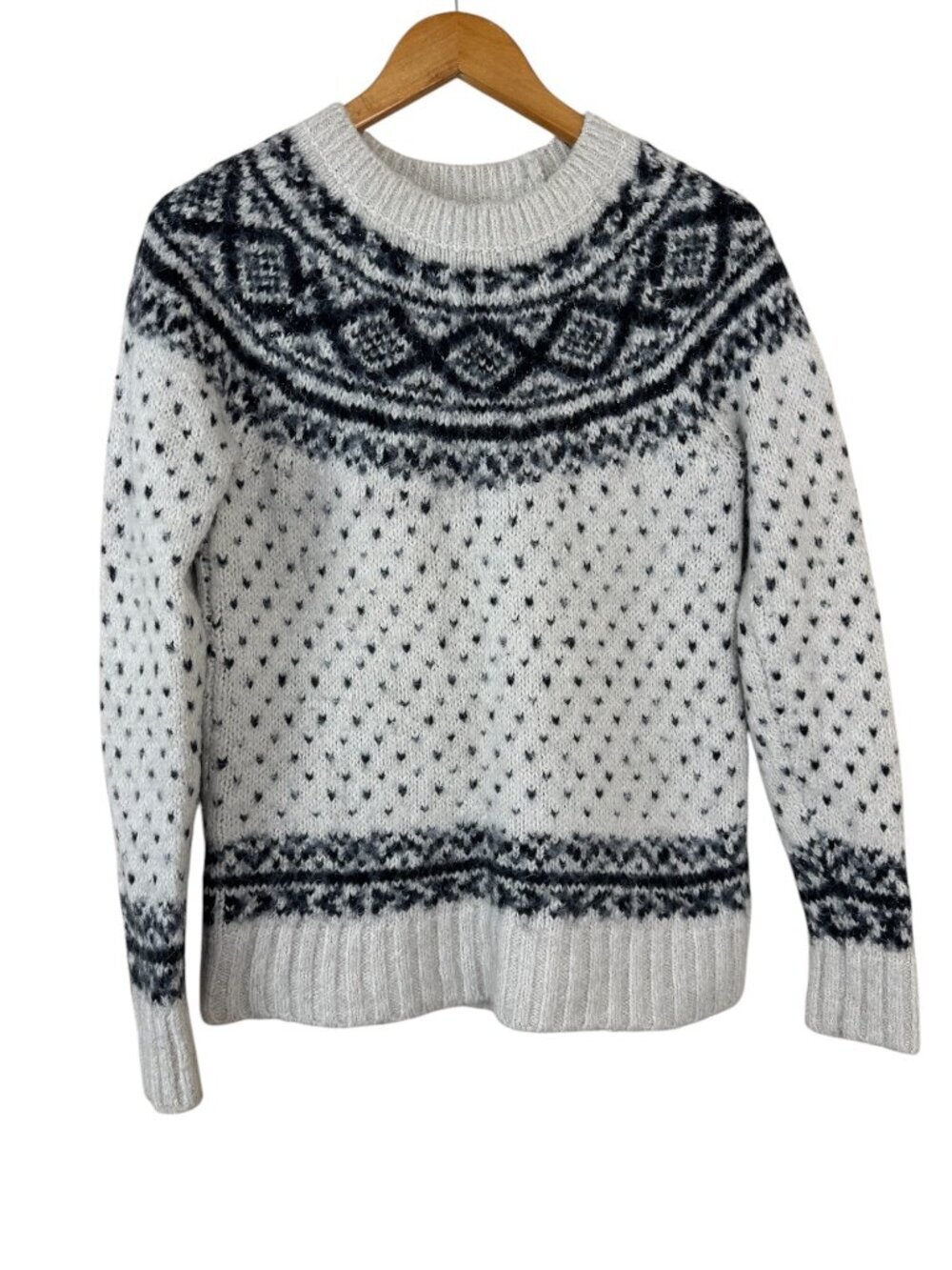 Abercrombie & Fitch Fair Isle Fuzzy Knit Sweater Cream Black Medium Winter Warm